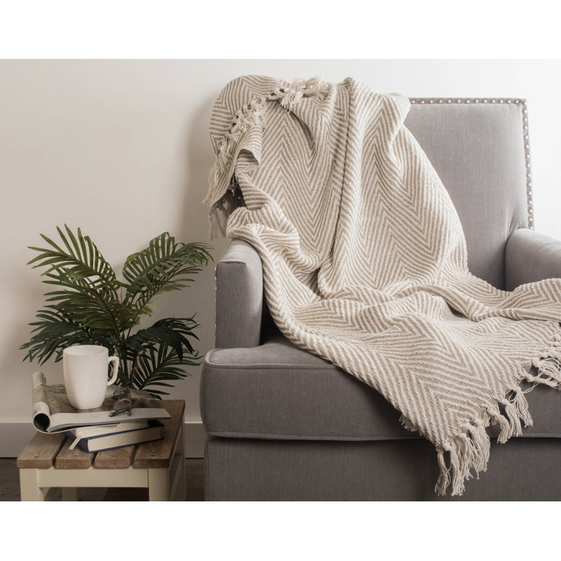 Reversible Stone Urban Chevron Fleece & Cotton Throw Blanket