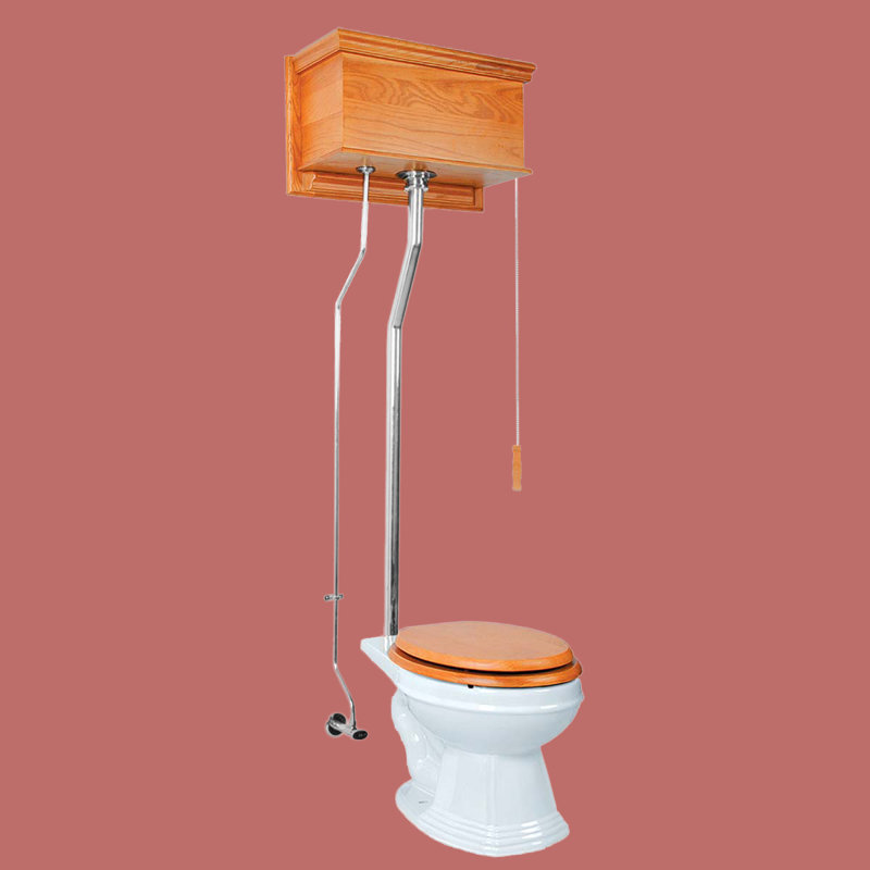Victorian High Tank Pull Chain Toilet with Light Oak Finish