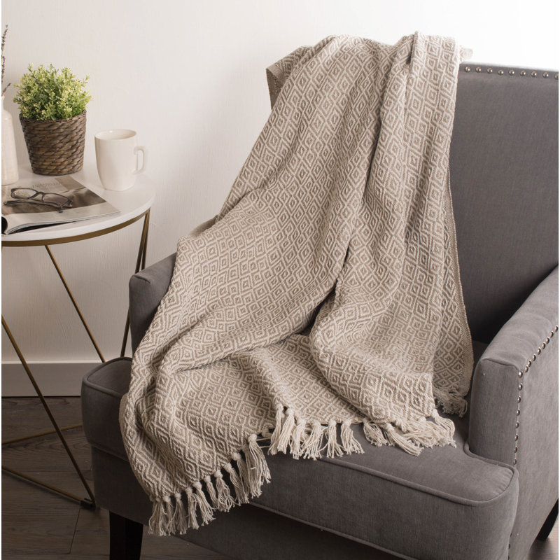 Cozy Cotton Sherpa Double Diamond 50"x60" Throw Blanket - Stone