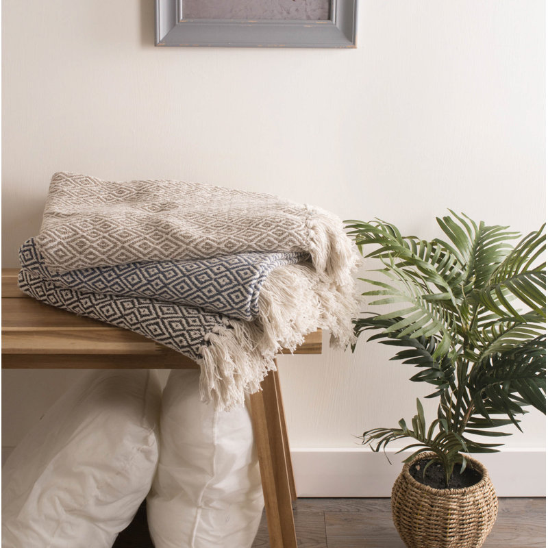 Cozy Cotton Sherpa Double Diamond 50"x60" Throw Blanket - Stone