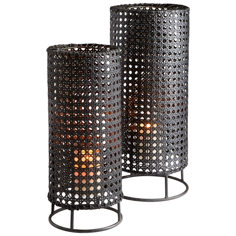 Tennyson Matte Black Rattan Iron Glass Candleholder