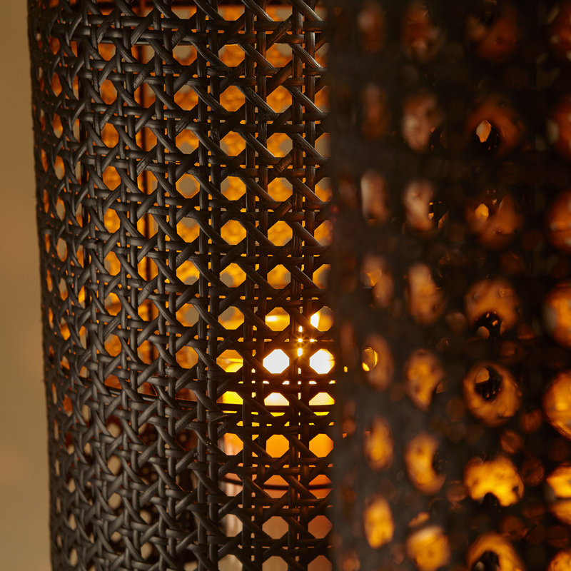 Tennyson Matte Black Rattan Iron Glass Candleholder