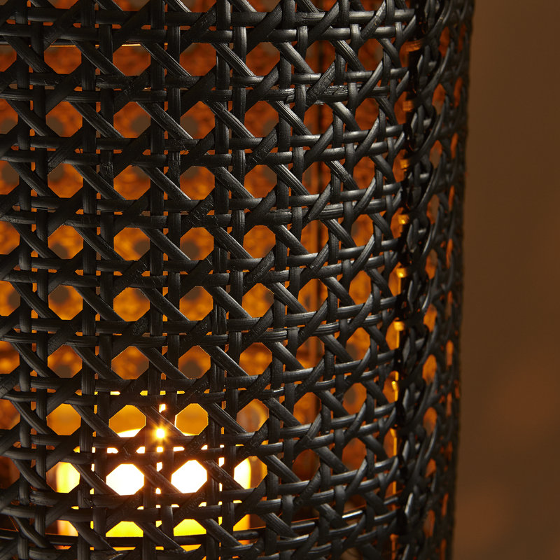 Tennyson Matte Black Rattan Iron Glass Candleholder