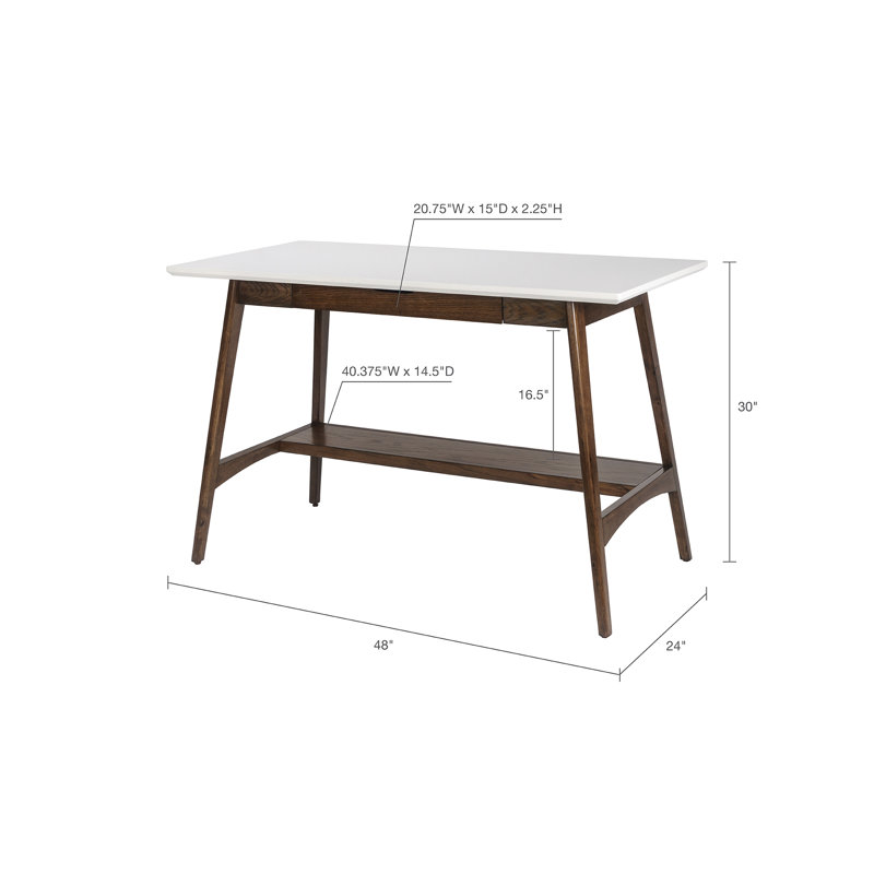 Avenu Mid-Century White and Oak Writing Desk with Drawer