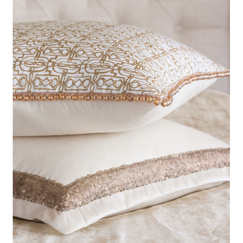 Gold and White Cotton Art-Deco Square Pillow