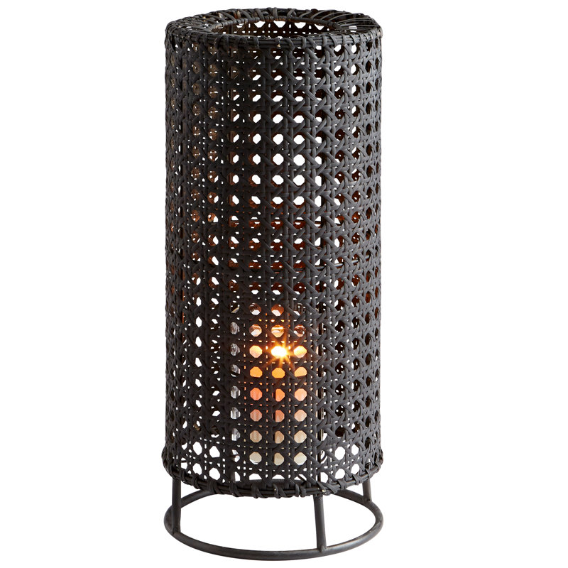 Tennyson Matte Black Rattan Iron Glass Candleholder