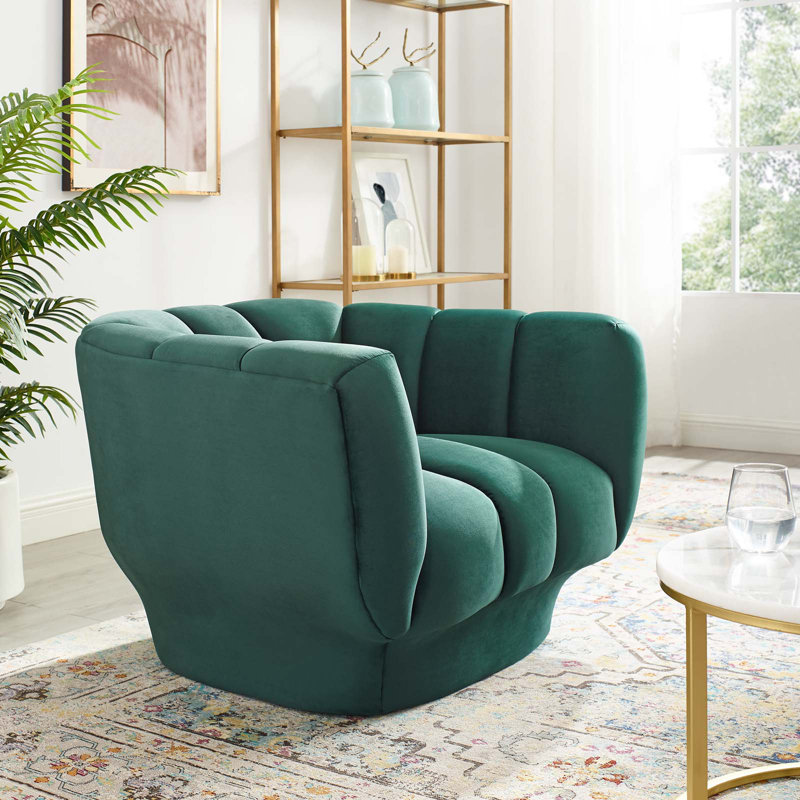 Vintage Glamour Green Velvet Extra Wide Armchair with Channel Tufting