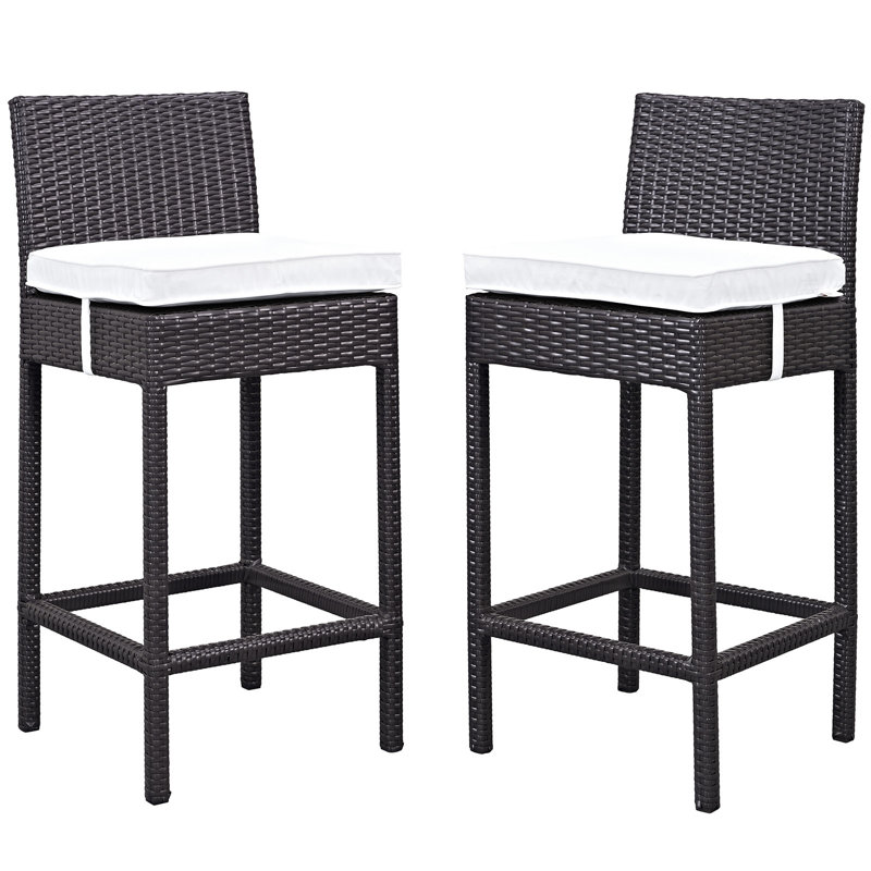 Lift 20" Espresso White Wicker Rattan Outdoor Patio Bar Stool
