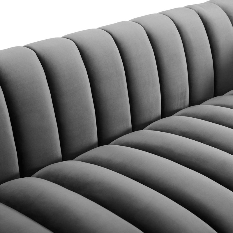 Vintage Glamour Gray Velvet Channel Tufted Sofa
