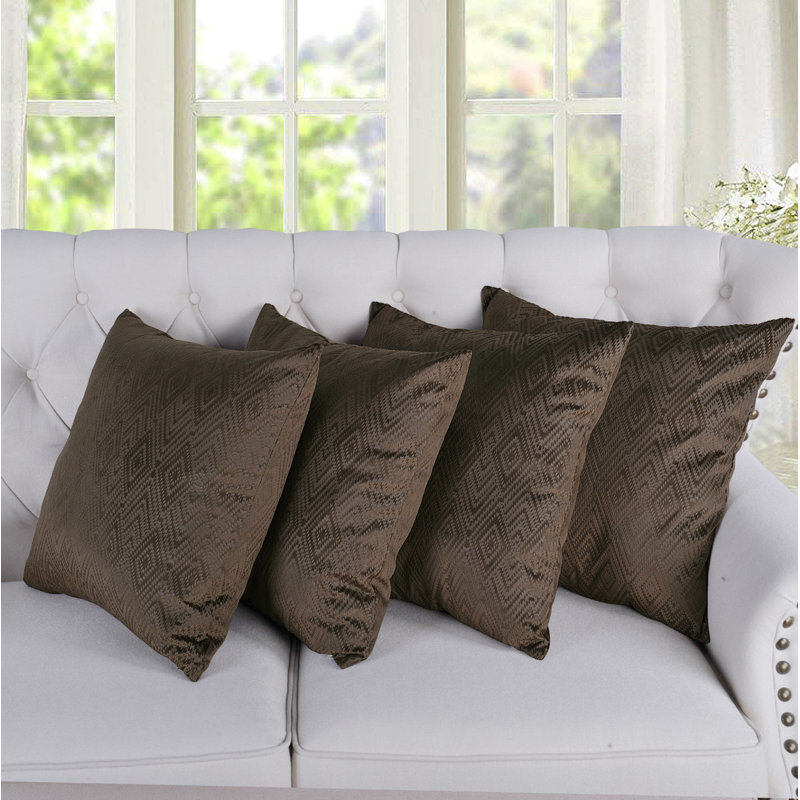 Carafe Brown Polyester Ikat Velvet Square Pillow Covers, 20" x 20"