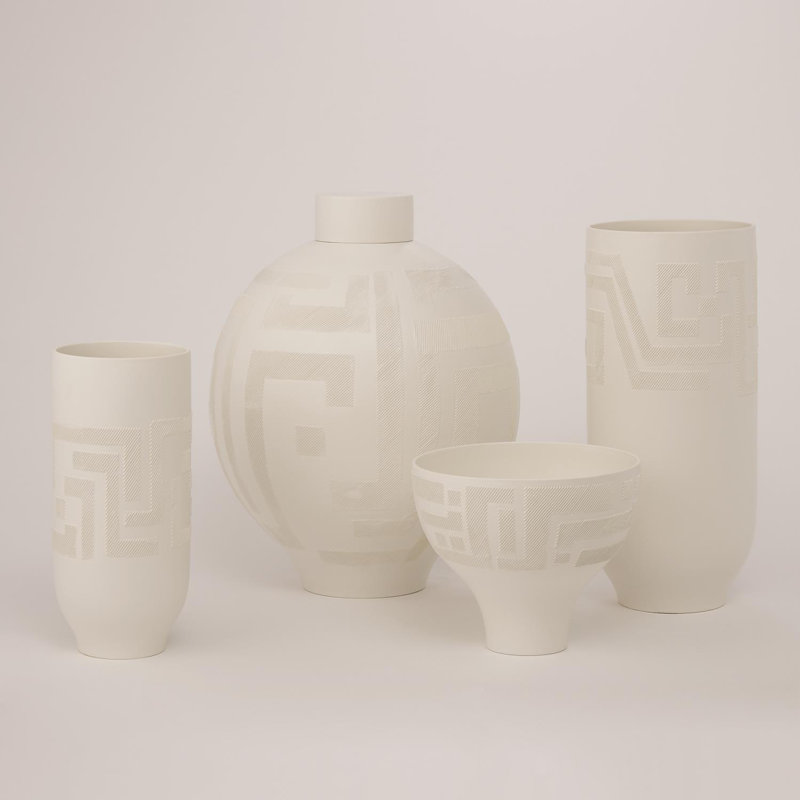 Ancestral Pueblo Inspired Matte White Ceramic Vase 16"x7.25"