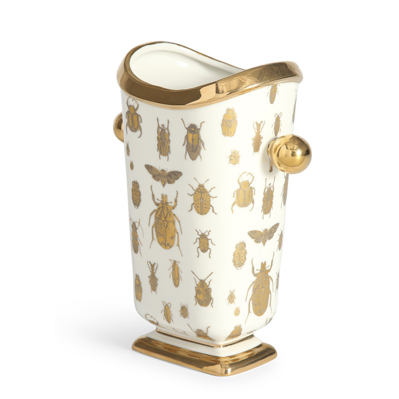 White and Gold Porcelain Vase with Botanical Design