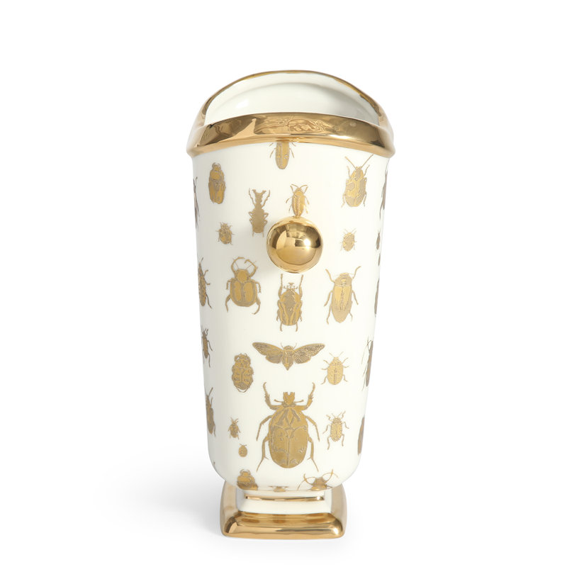 White and Gold Porcelain Vase with Botanical Design