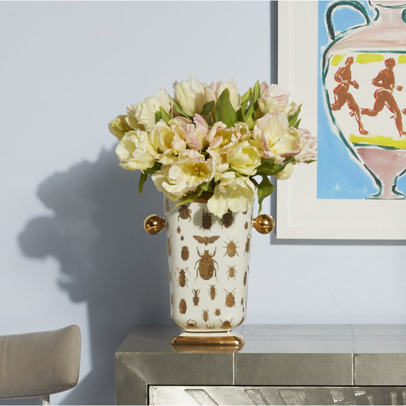 White and Gold Porcelain Vase with Botanical Design