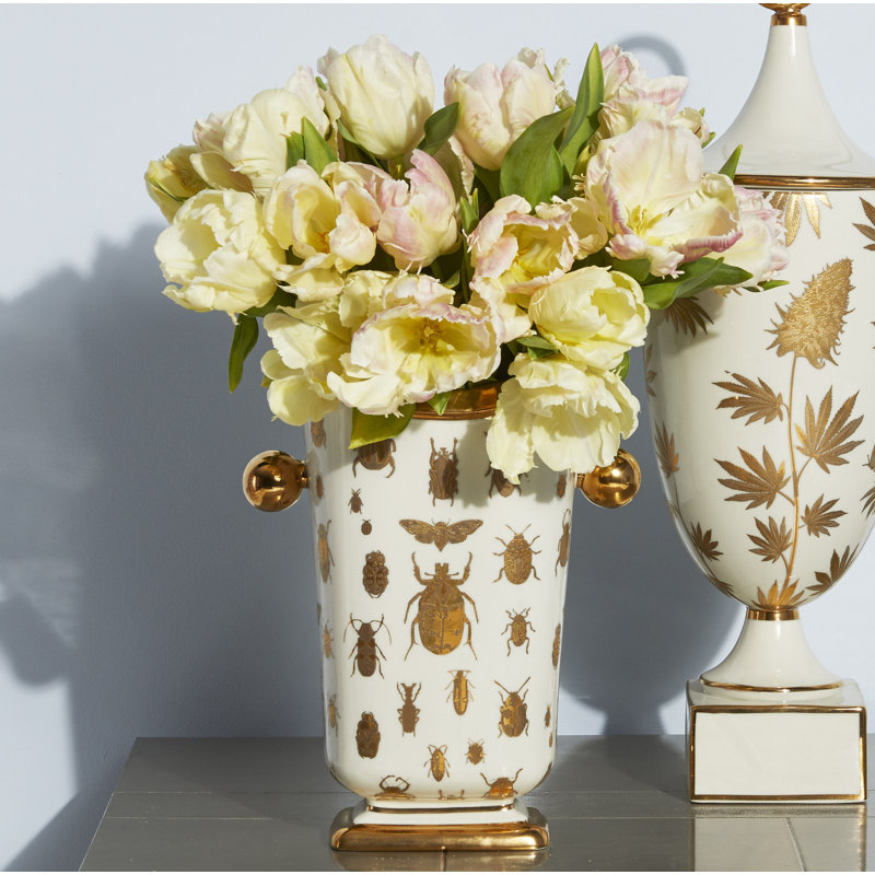 White and Gold Porcelain Vase with Botanical Design