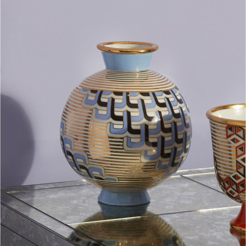 Gold and Blue Porcelain Decorative Table Vase