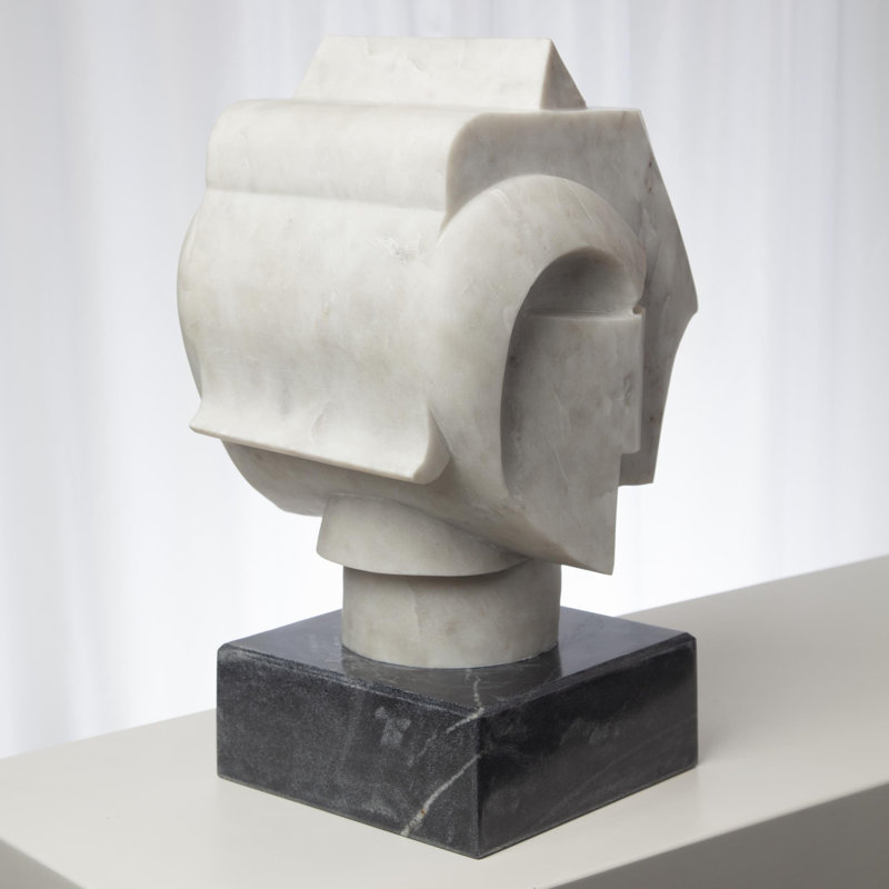 Handcrafted White Marble Abstract Bust with Black Base