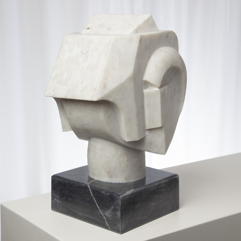 Handcrafted White Marble Abstract Bust with Black Base