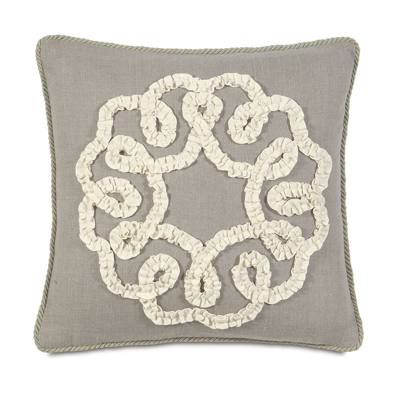 Sabelle Gray and Cream Linen Ruffled Throw Pillow