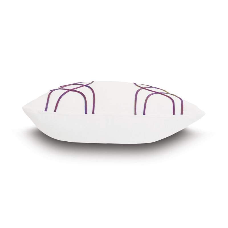White Linen Square Throw Pillow with Raspberry Applique