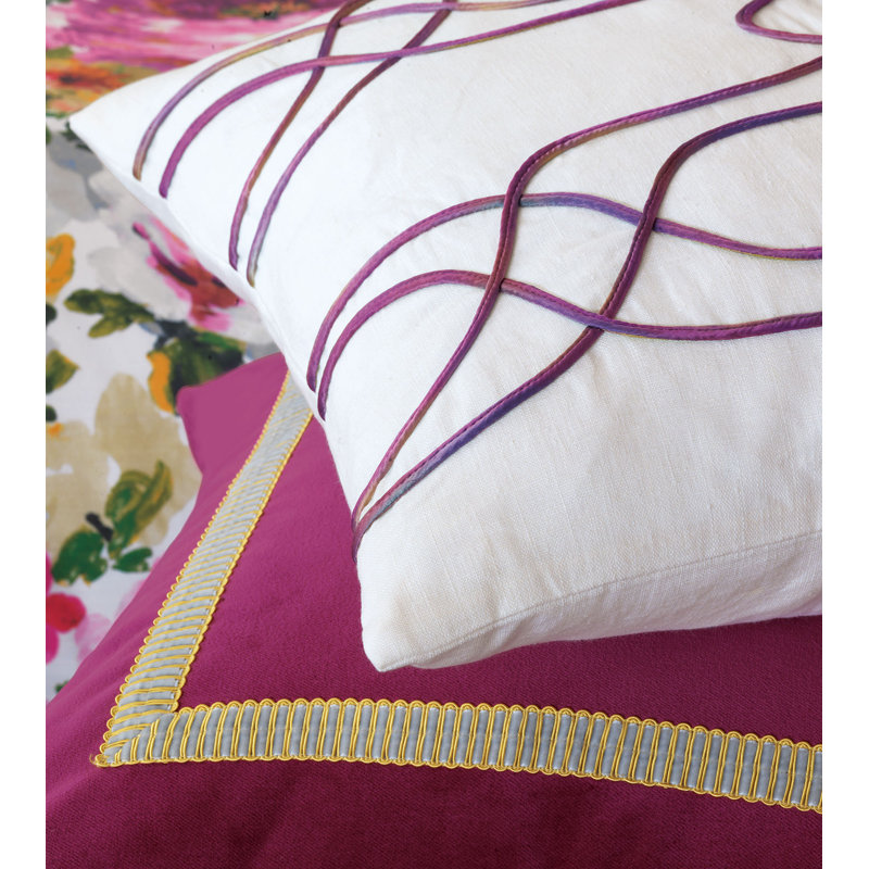 White Linen Square Throw Pillow with Raspberry Applique