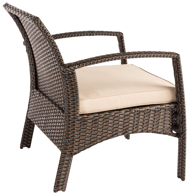 Mocha Wicker Outdoor Armchair with Khaki Cushion