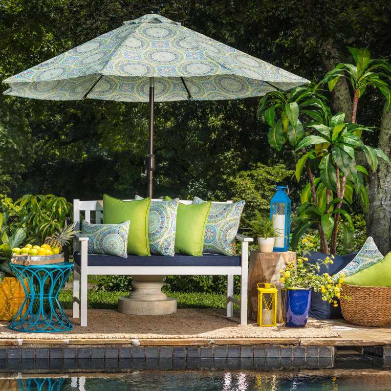 Blue and Green Geometric Outdoor/Indoor Square Throw Pillow Set