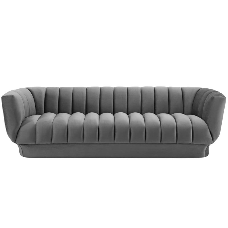 Vintage Glamour Gray Velvet Channel Tufted Sofa