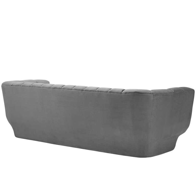 Vintage Glamour Gray Velvet Channel Tufted Sofa