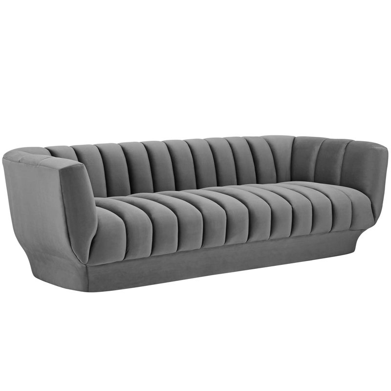 Vintage Glamour Gray Velvet Channel Tufted Sofa