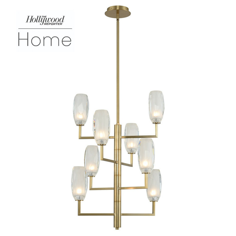 Winter Brass and Crystal 8-Light Modern Linear Chandelier