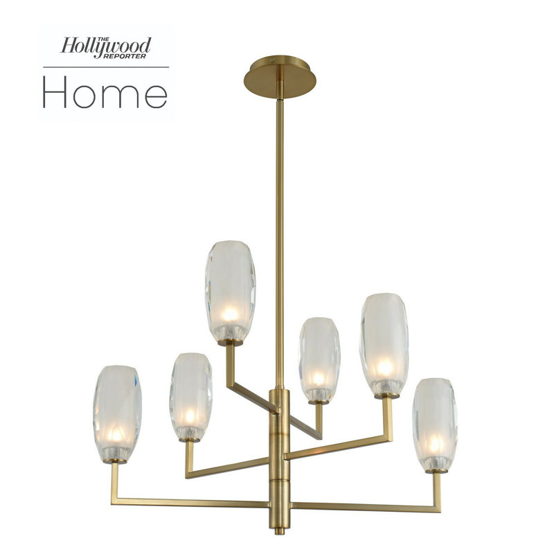 Winter Brass and Crystal 6-Light Modern Chandelier