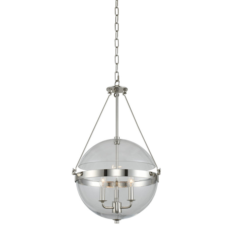 Polished Nickel Glass Globe 3-Light Chandelier