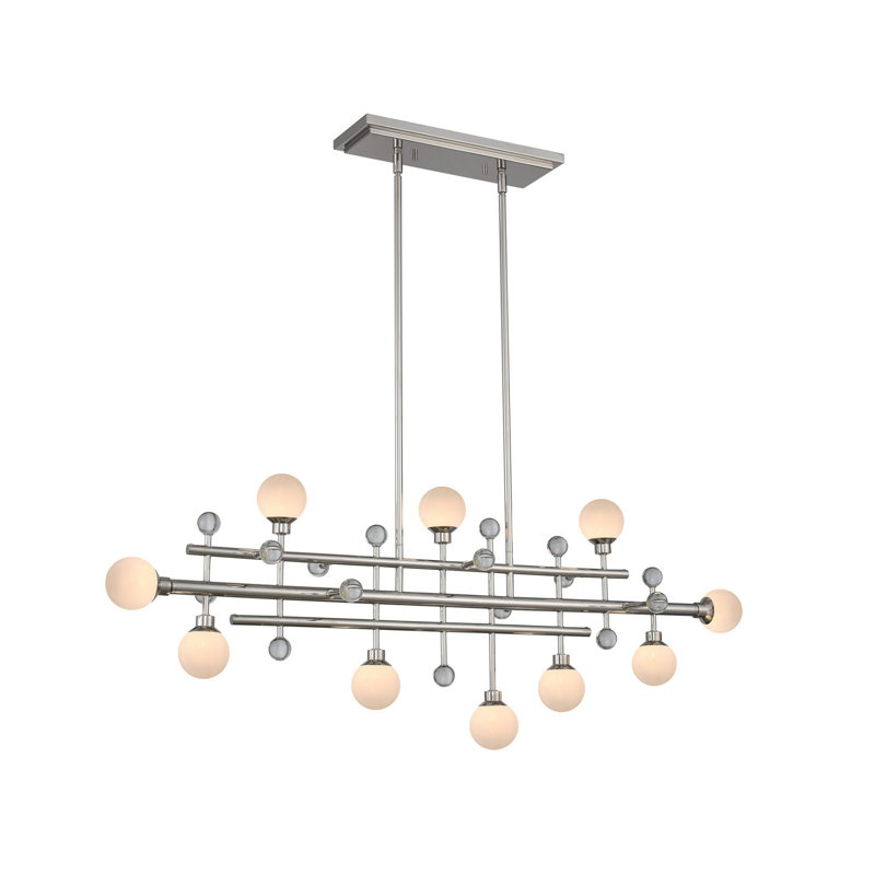Polished Nickel Mid-Century Modern 10-Light LED Chandelier