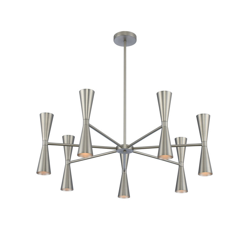 Milo 35" Satin Nickel 14-Light Mid-Century Modern Chandelier