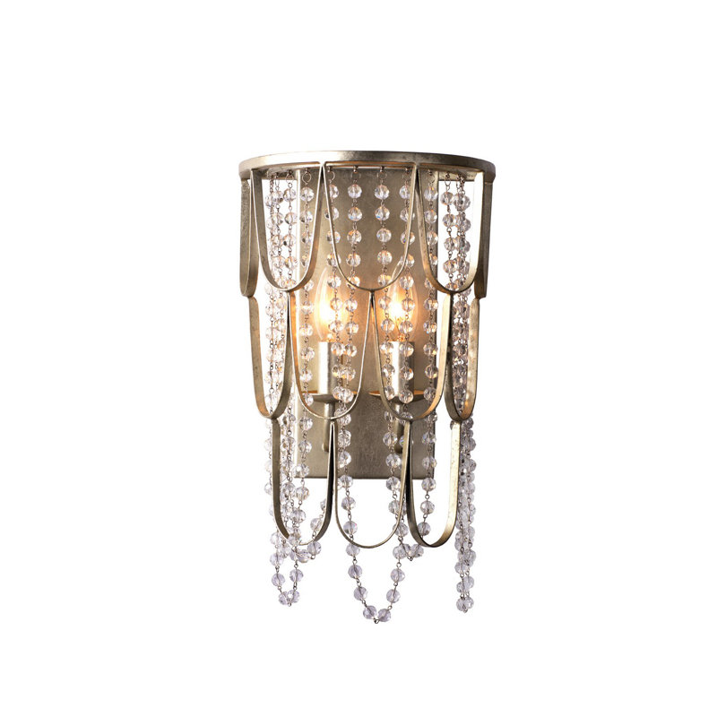 Champagne Silver Leaf Crystal Strand Sconce