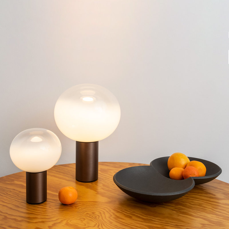 Small Bronze Adjustable Edison Table Lamp with Glass Shade