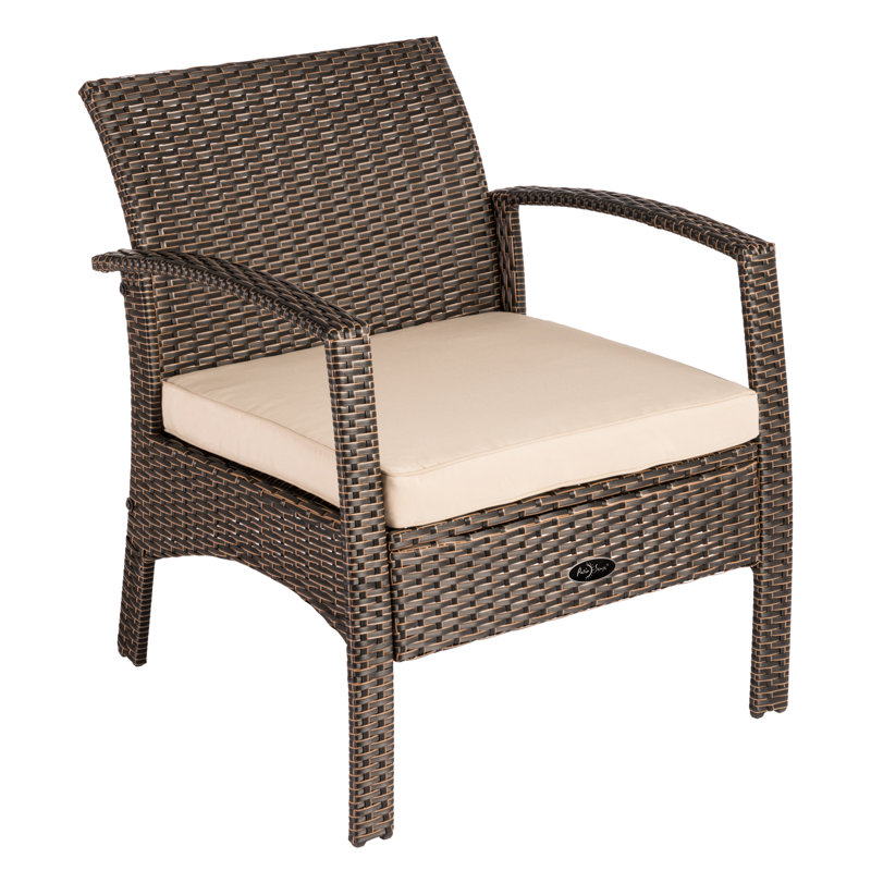 Mocha Wicker Outdoor Armchair with Khaki Cushion