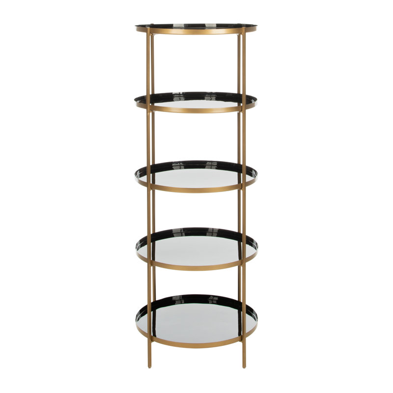 Tia Black and Brass Transitional Round 5-Tier Etagere Bookshelf