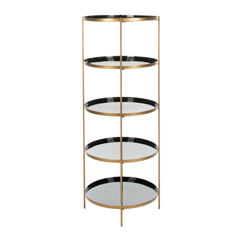Tia Black and Brass Transitional Round 5-Tier Etagere Bookshelf