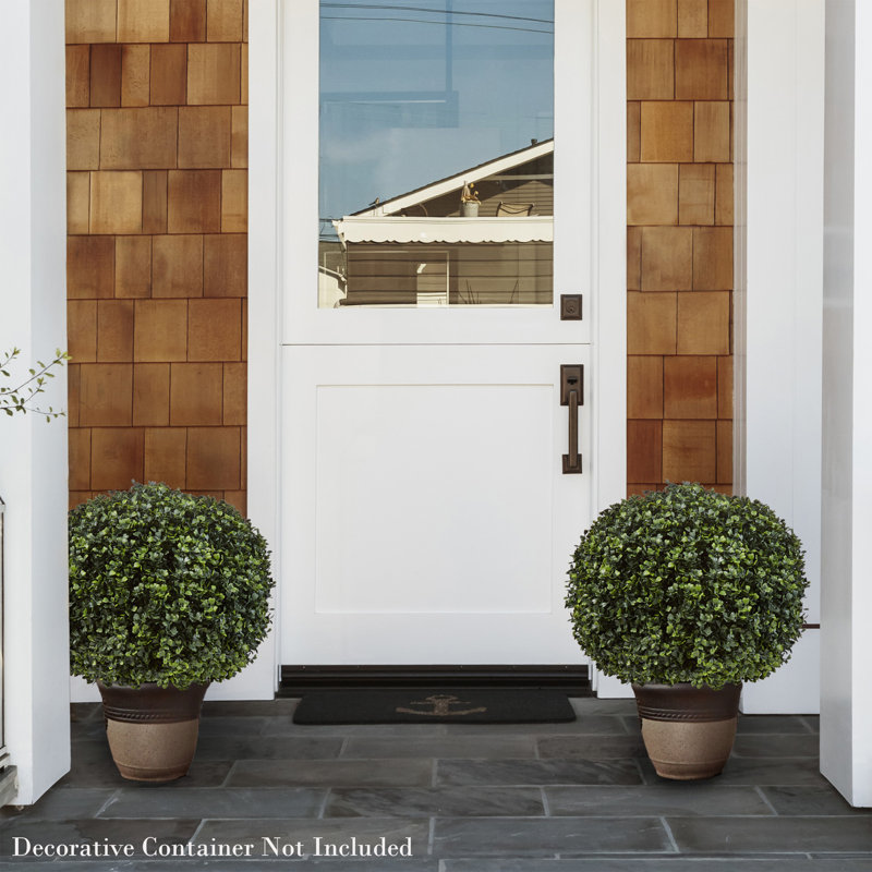 EverGreen Bliss 18'' Faux Boxwood Topiary in Outdoor-Ready Planter