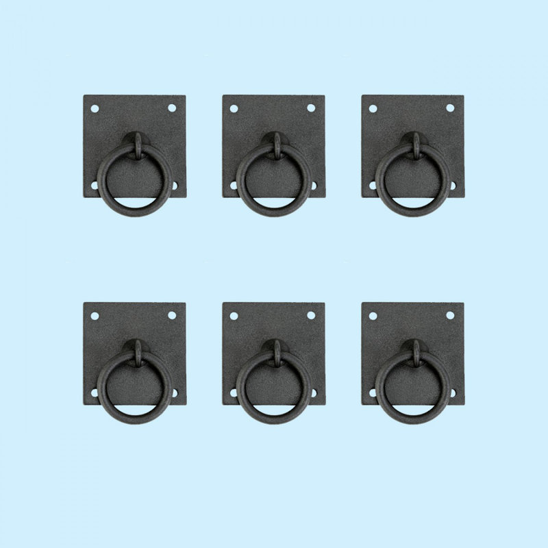 Rustic Black Iron Cabinet Ring Pulls with Mounting Hardware