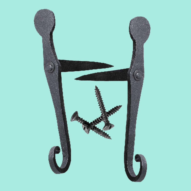 Black Shutter Dog Holders 7" L Wrought Iron Rat Tail Shaped Masonry Mount (Set of 2)