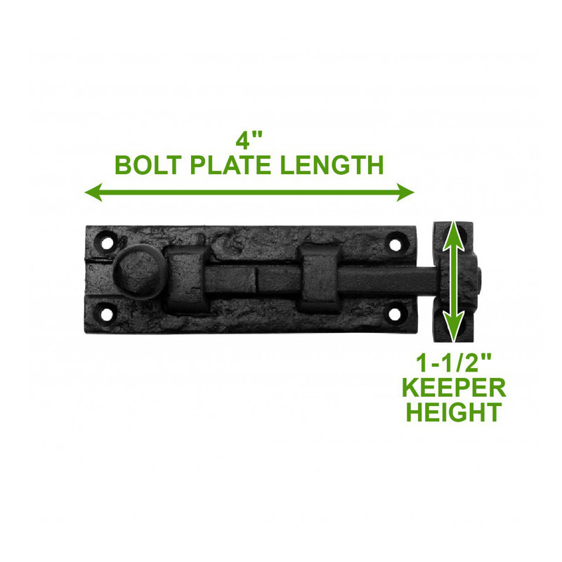 Black Wrought Iron 4" Slide Bolt Door Latch Set