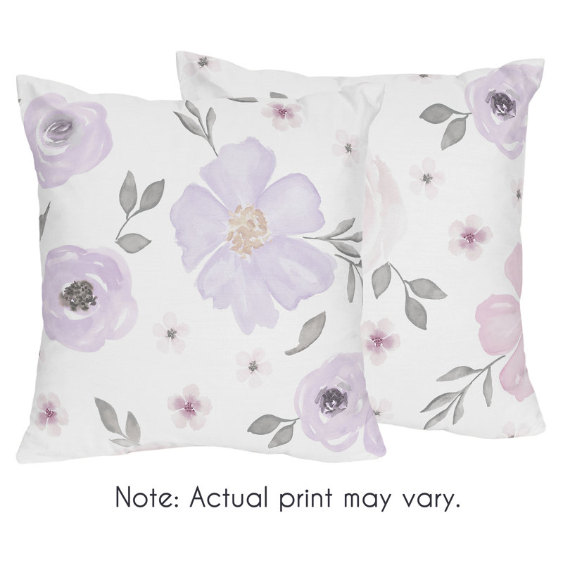 Lavender and Grey Watercolor Floral Square Pillow Set