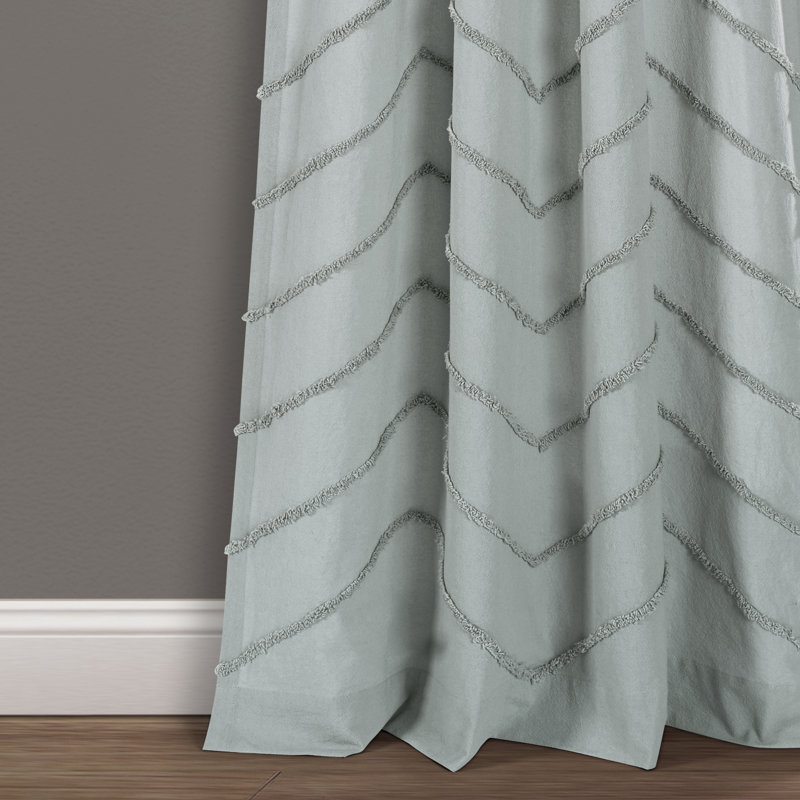 Pastel Blue Cotton Chevron Light-Filtering Curtain Panels