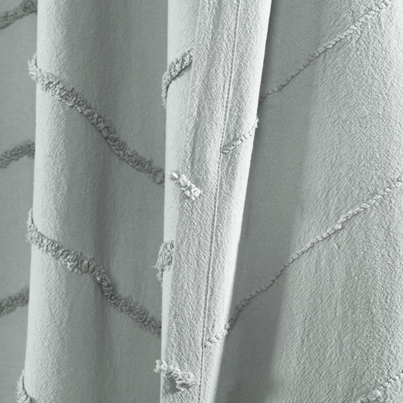 Pastel Blue Cotton Chevron Light-Filtering Curtain Panels