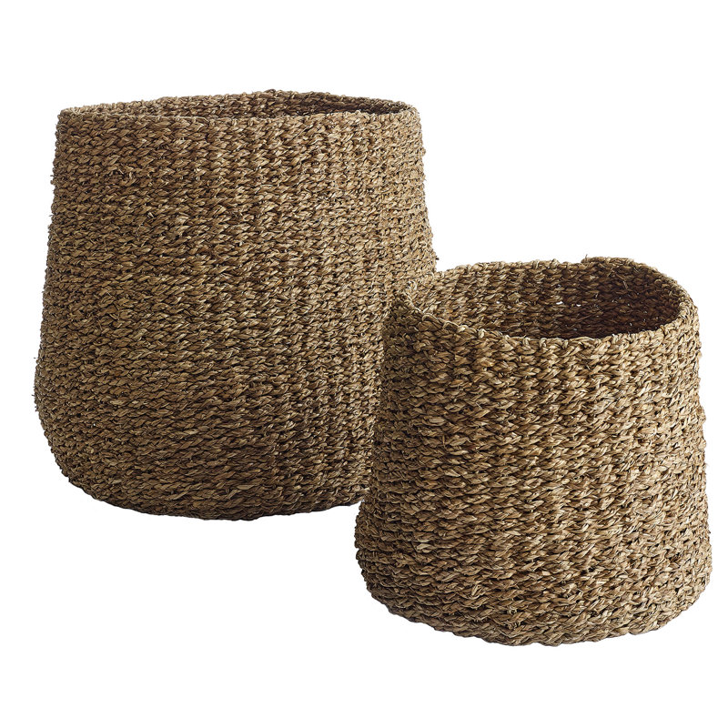 Handwoven Seagrass Round Storage Basket Set of 2