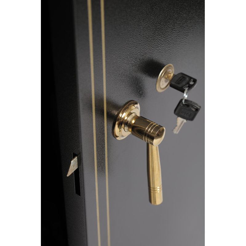 Classic 16-Gun Black and Woodgrain Metal Safe with Key Lock