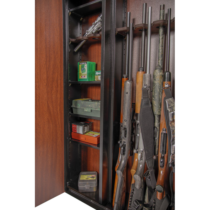 Classic 16-Gun Black and Woodgrain Metal Safe with Key Lock